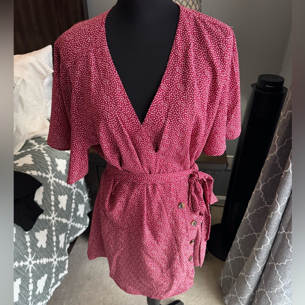 LOFT Red and White Patterned Top